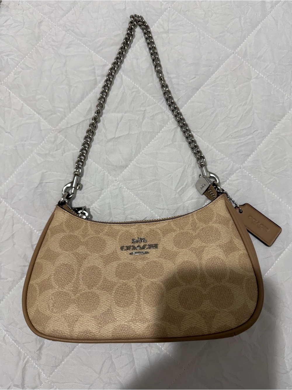Coach Tan Signature Canvas Chain Shoulder Bag